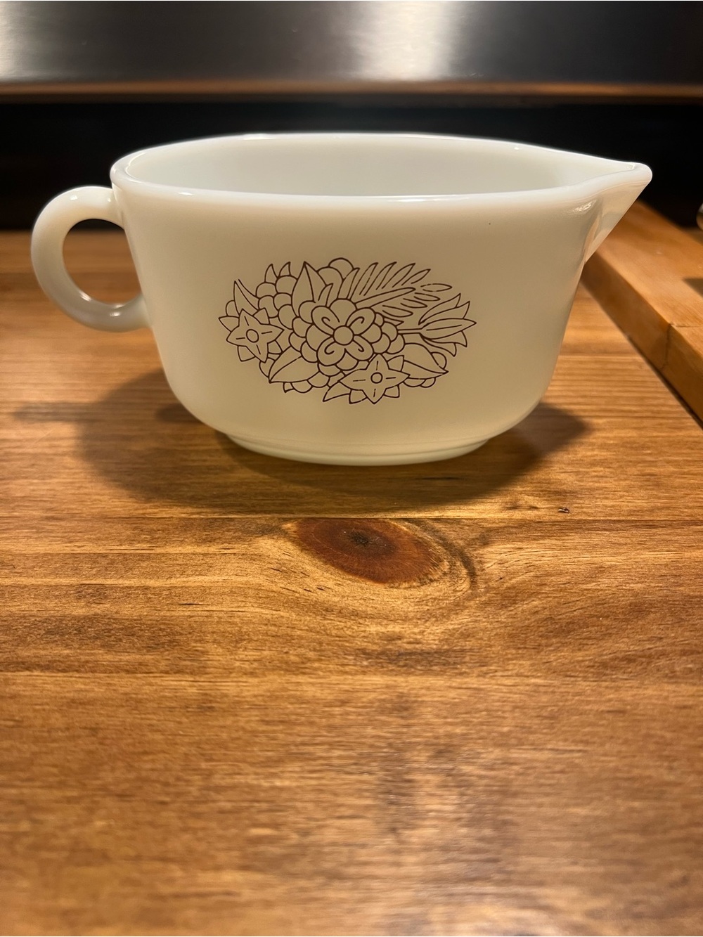 Vintage Pyrex Gravy Boat with Woodland pattern